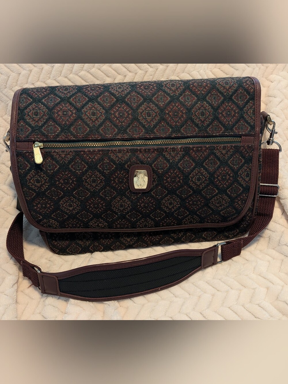 VTG NWOT 80s Bill Blass Tapestry Overnight Weekender Jacquard Marron Carpet Bag